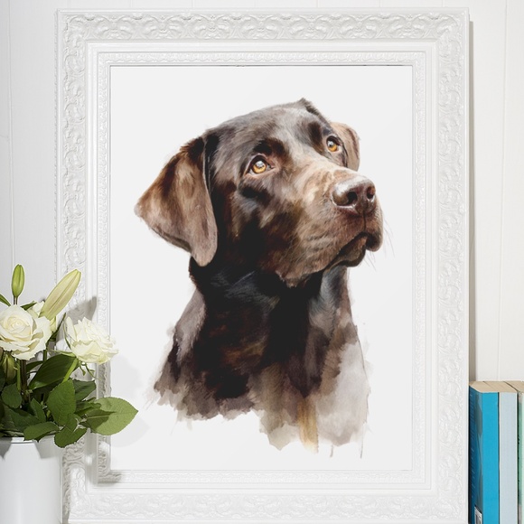 Watercolor Brown Labrador Retriever Dog Portrait Wall Art Print, Unframed - Picture 7 of 7